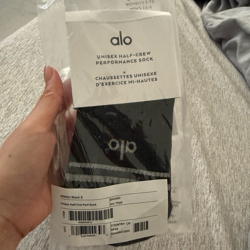 ALO Yoga Black Socks with gray Logo